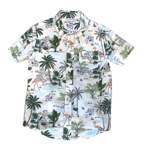 Janie and Jack White Short Sleeve Button Down Tropical Shirt - Picture 1 of 5